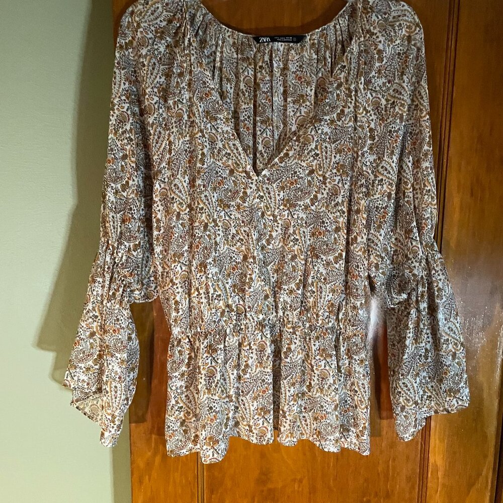 Zara sheer fairycore, paisley top with bell sleeves.